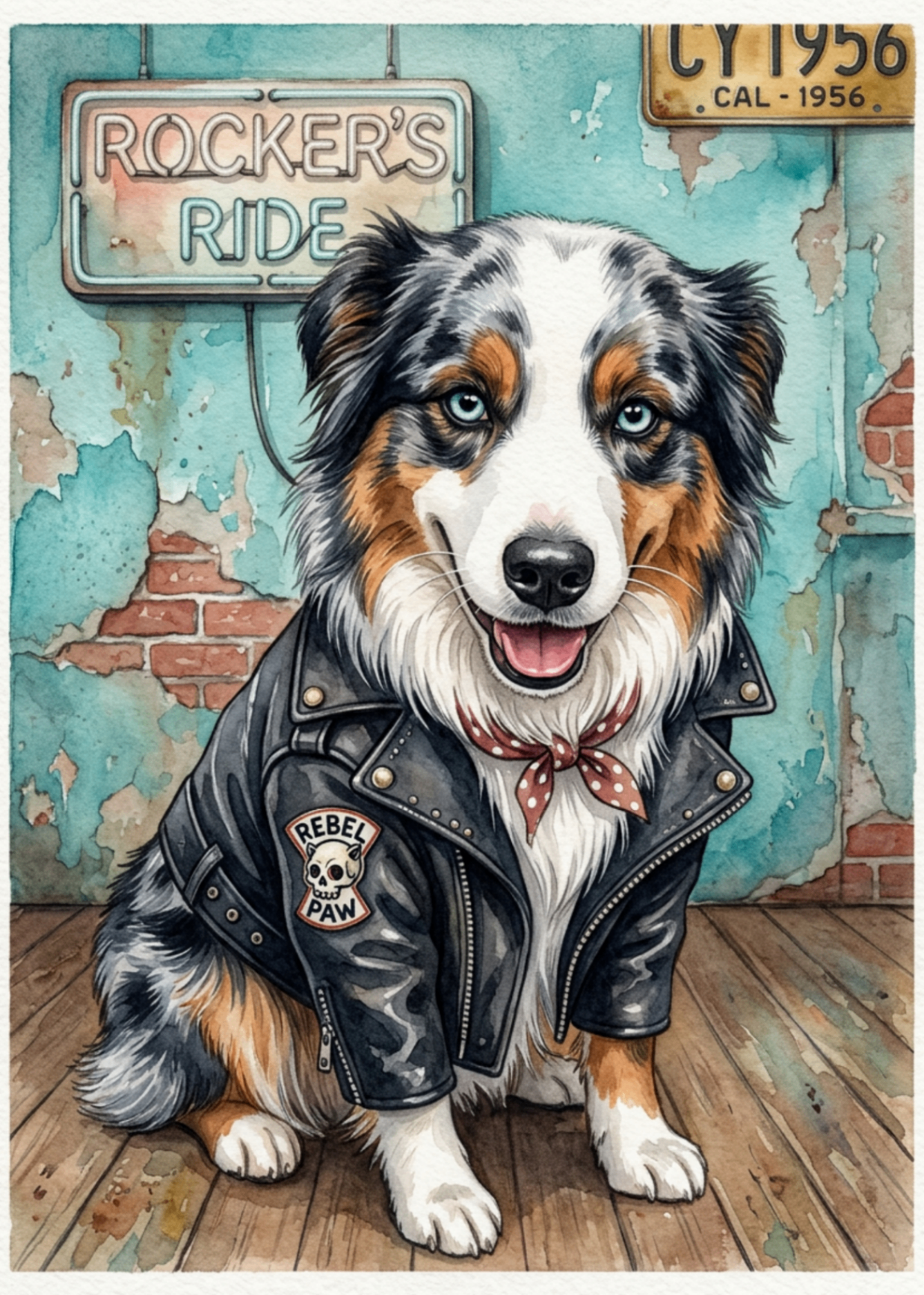 The 50s Rocker — custom pet portrait as 1950s Rockabilly Rebel