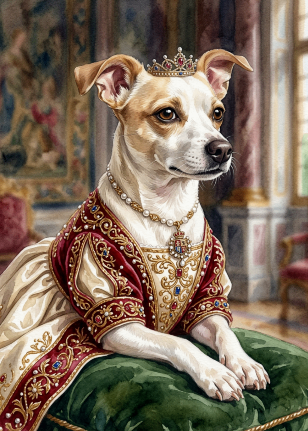 The Duchess — pet portrait as Renaissance Royal