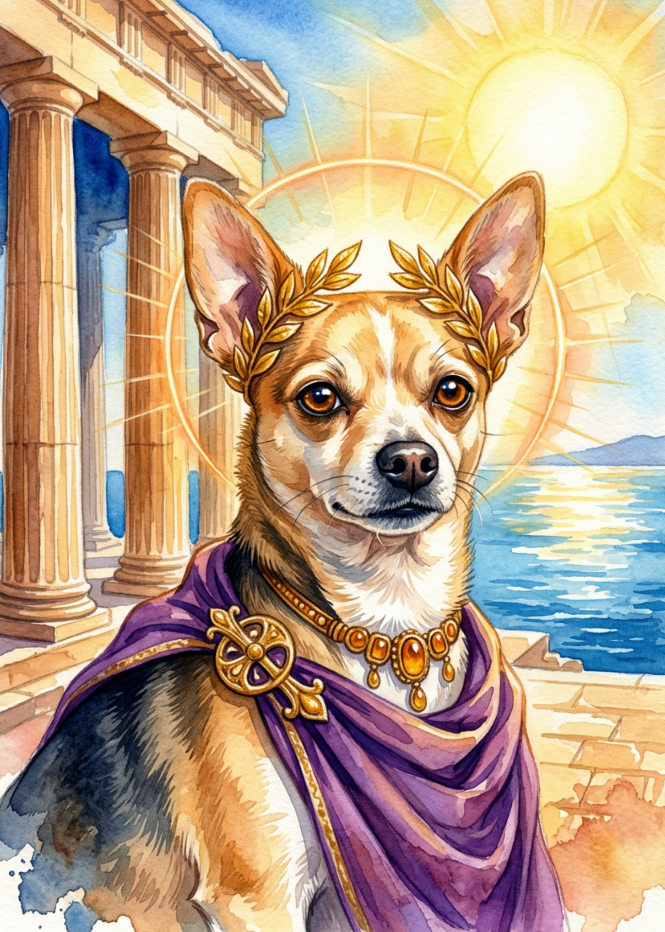 The Sun God — pet portrait as Ancient Deity