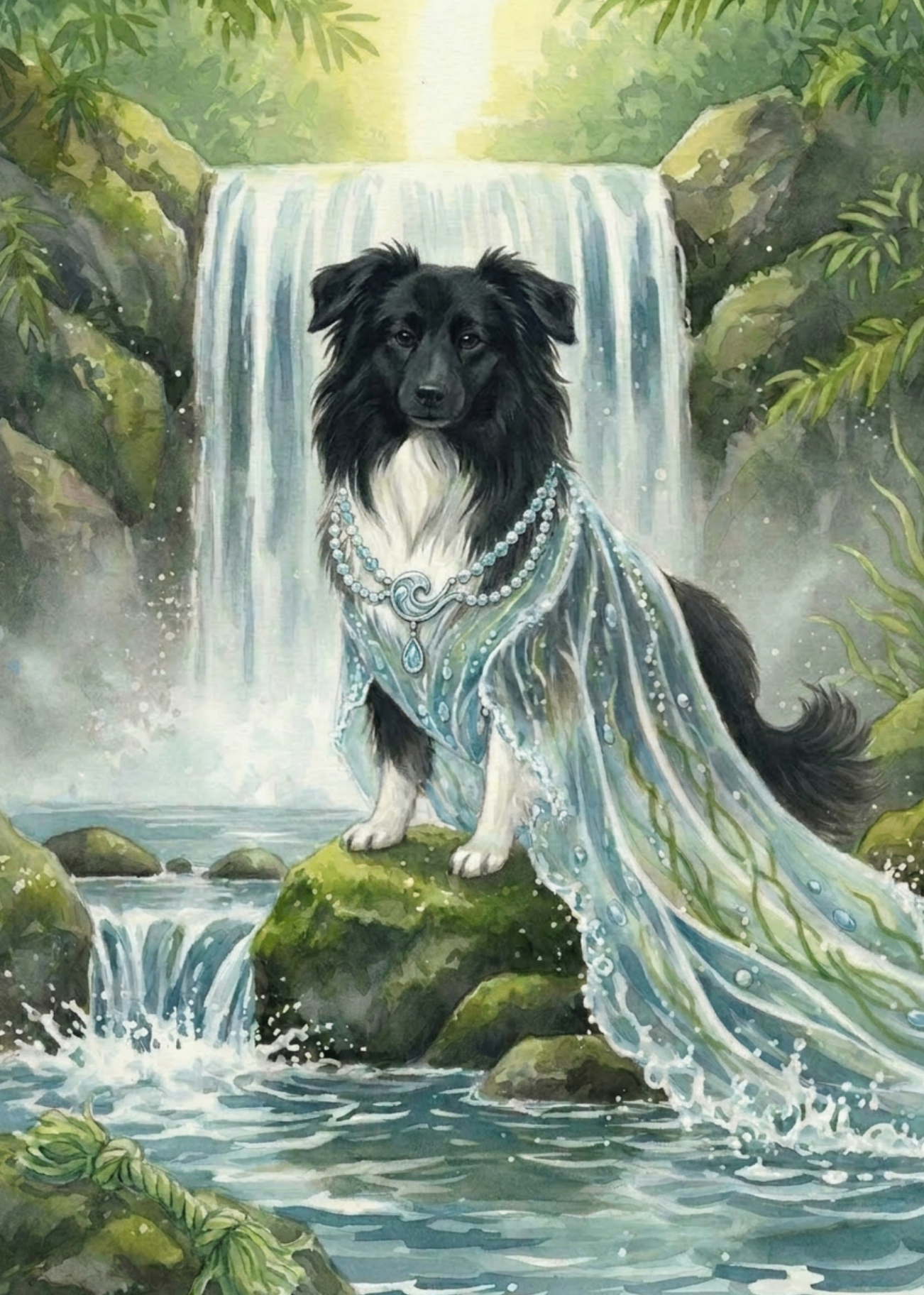 The Water Princess — pet portrait as Waterfall Royalty