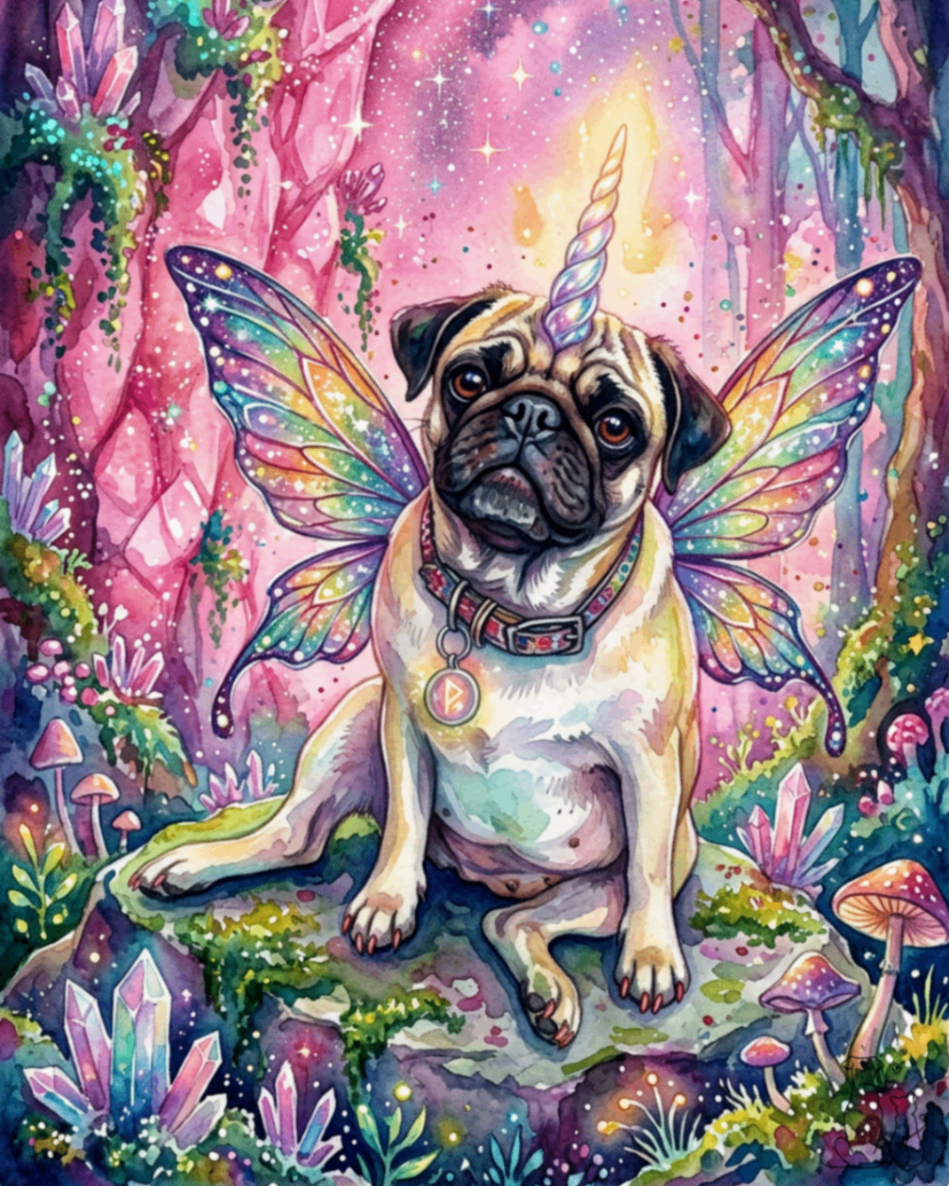 The Fairy Unicorn — pet portrait as Enchanted Sprite