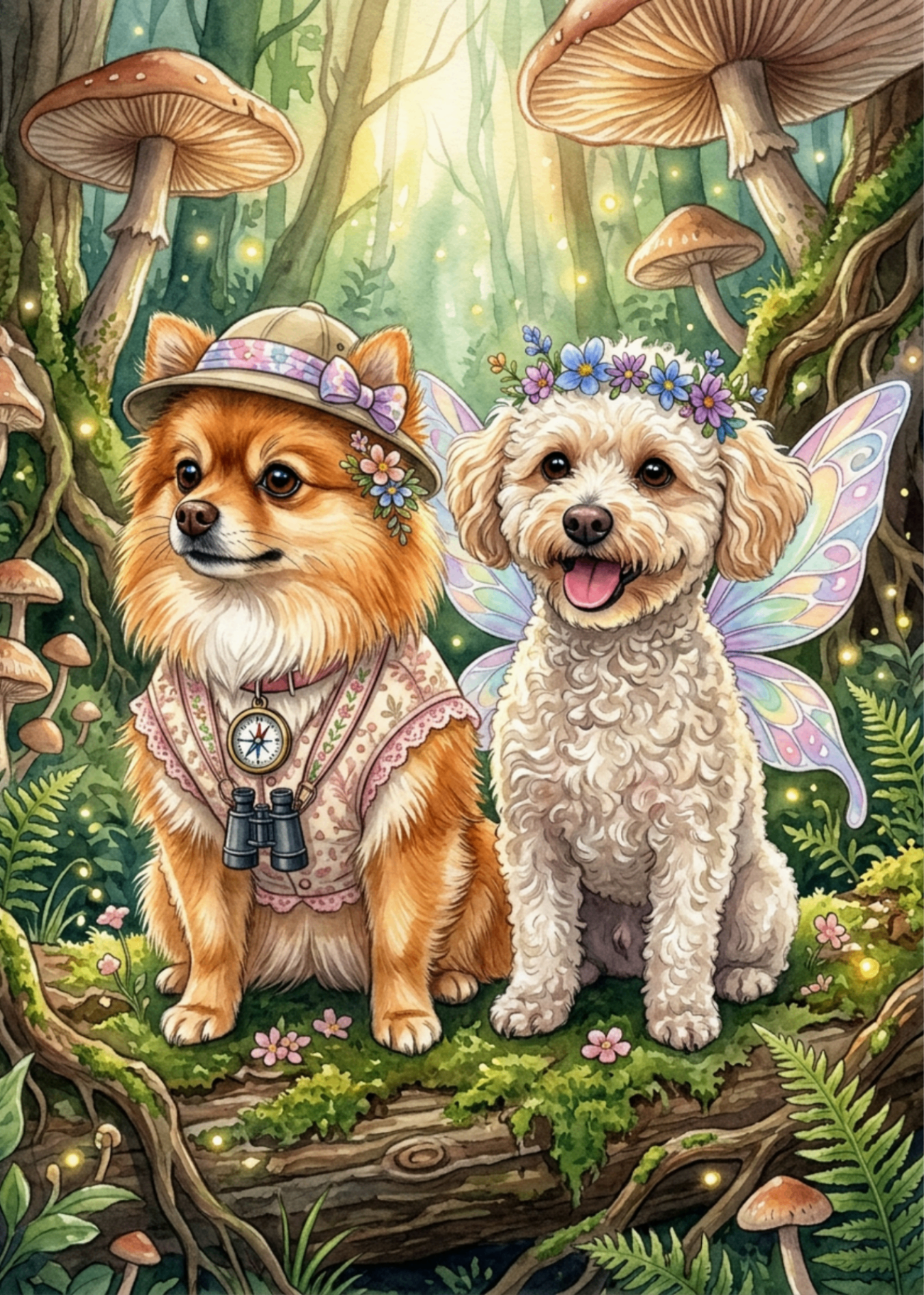 The Enchanted Duo — pet portrait as Explorer & Fairy
