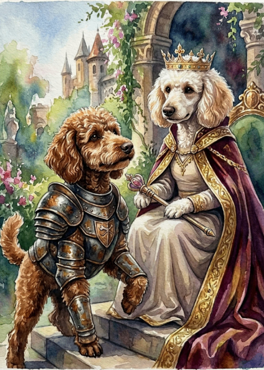 Knight & Queen — pet portrait as Royal Duo