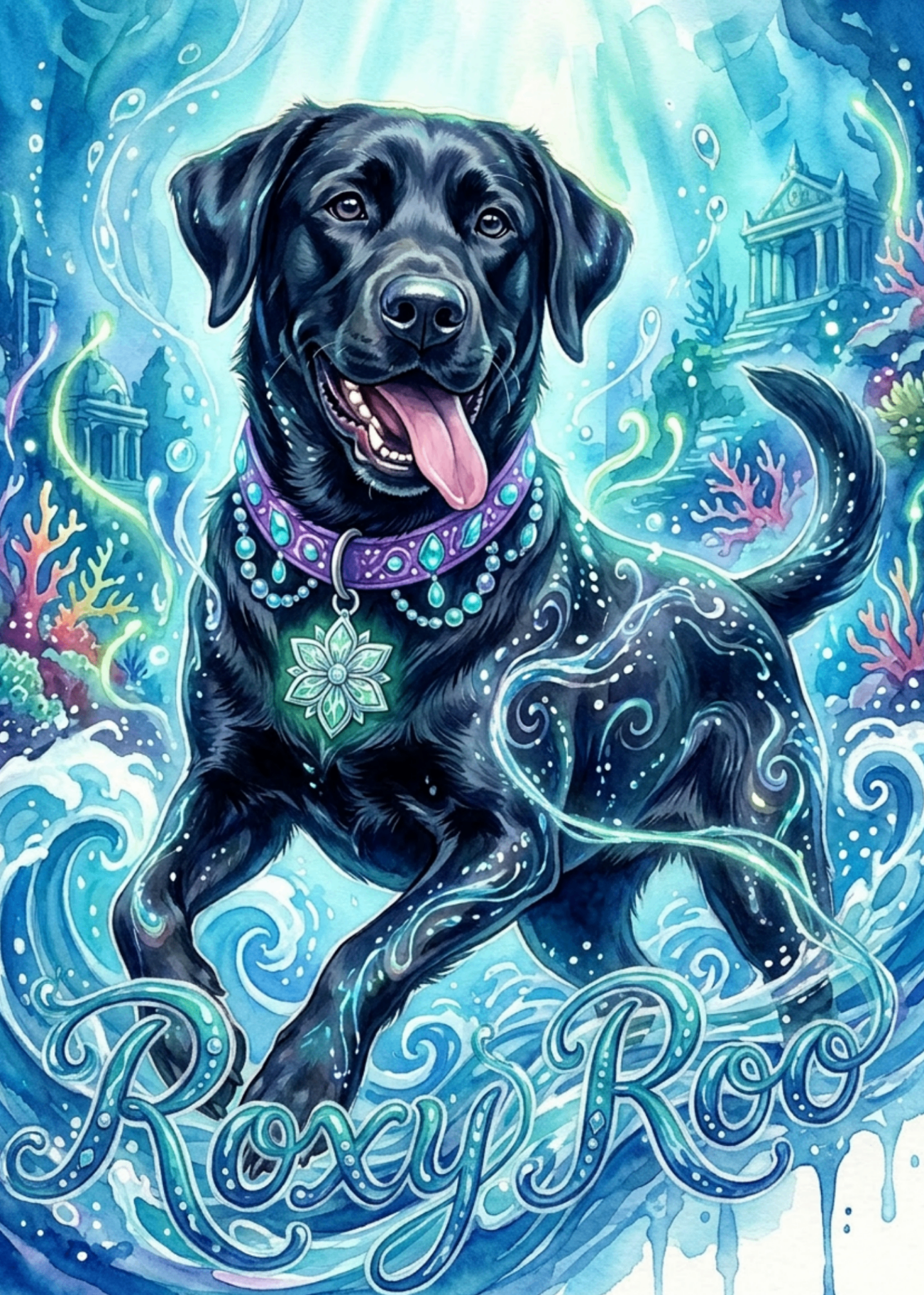 The Water Goddess — pet portrait as Deity of the Deep