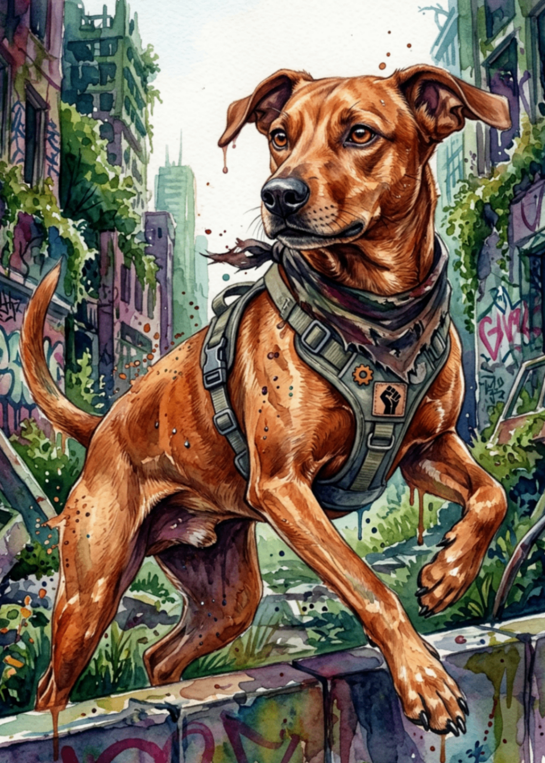 The Rebel — pet portrait as Urban Adventurer