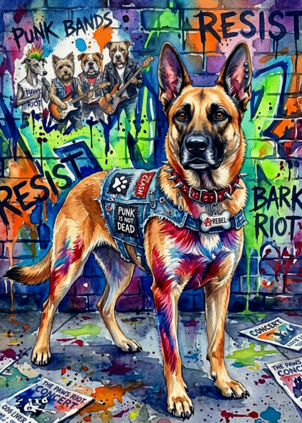 Paws Riot — pet portrait as Punk Frontdog