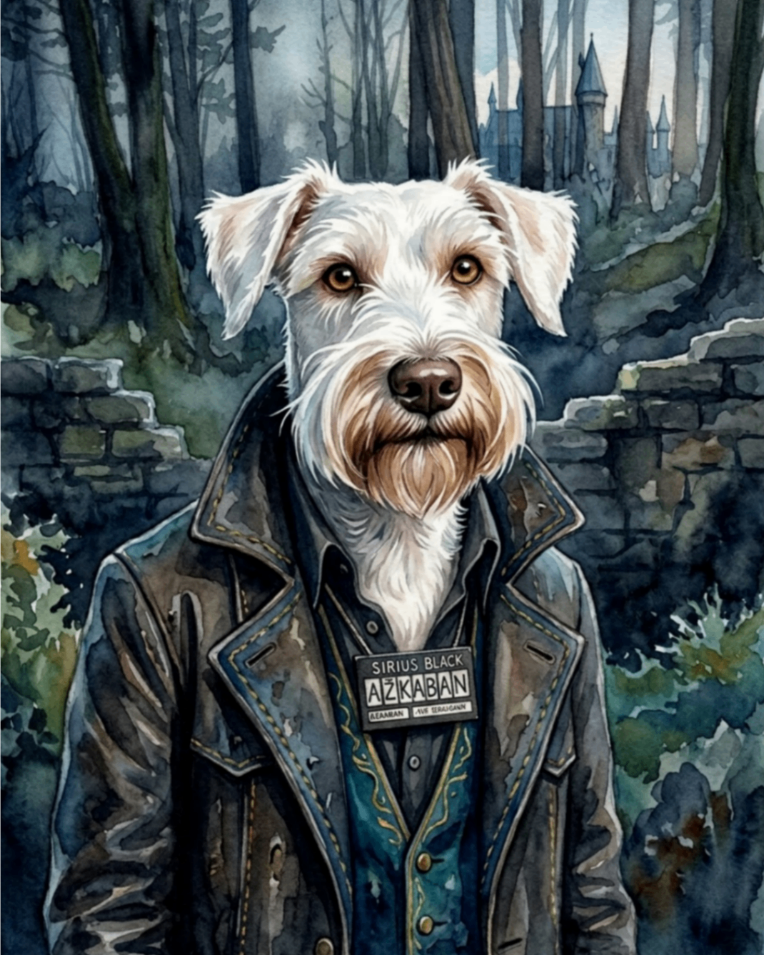 The Wanderer — pet portrait as Wanted Wizard