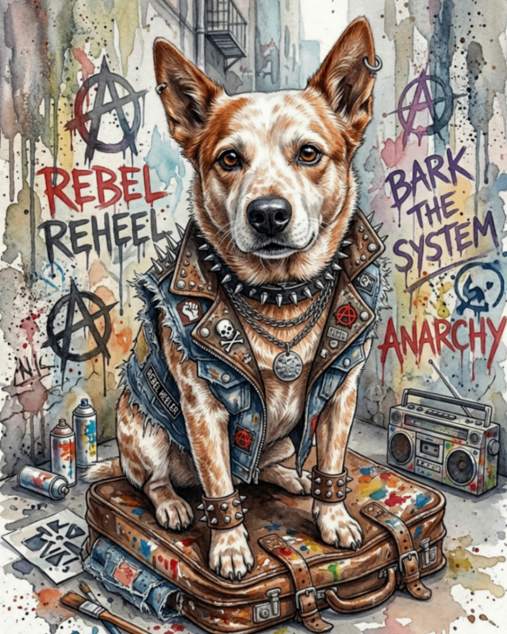 Rebel Reheeler — pet portrait as Garage Punk